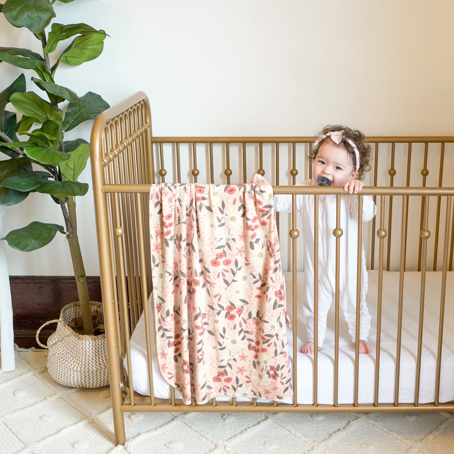 Extra Soft Stretchy Knit Swaddle Blanket: Peach Posey