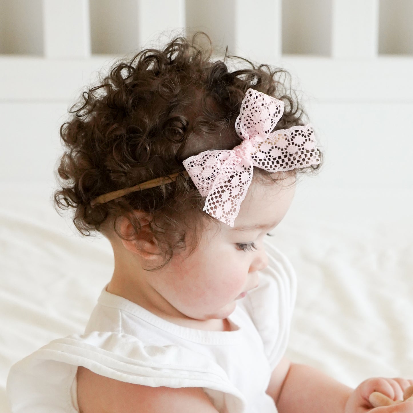 lace bow on baby toddler girl gift shower accessories headband clip