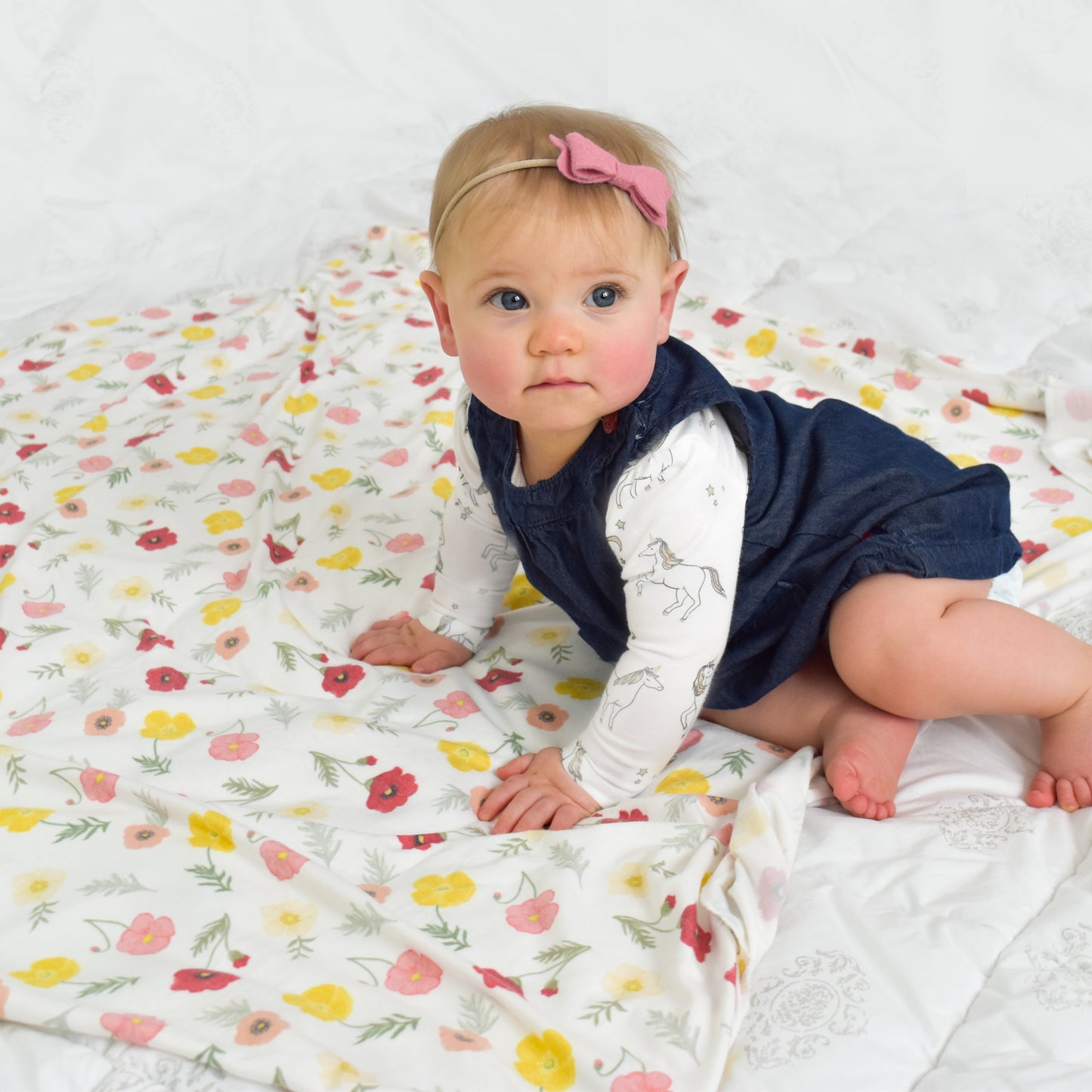 Extra Soft Stretchy Knit Swaddle Blanket: Playful Poppies