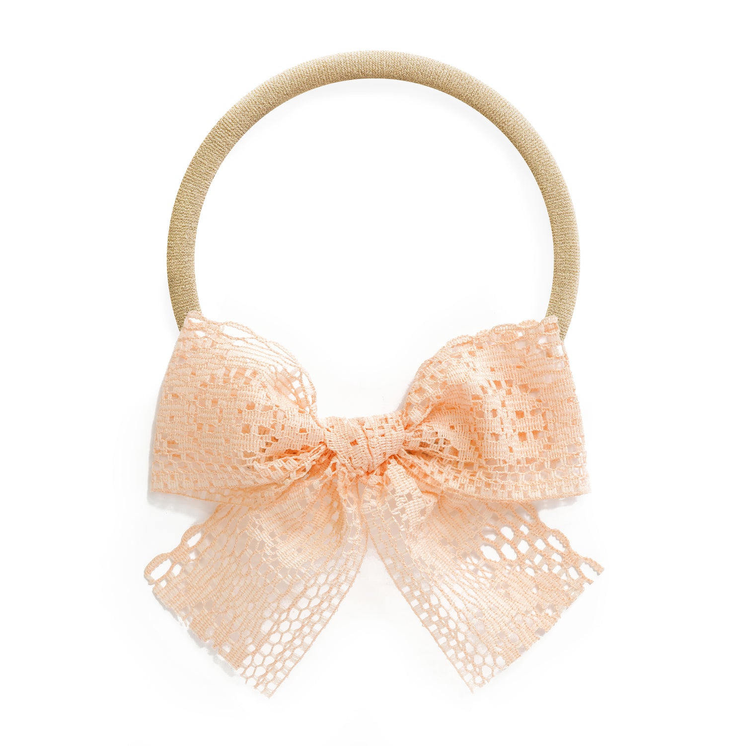 harper village baby stretchy headband with light orange peach blush lace bow