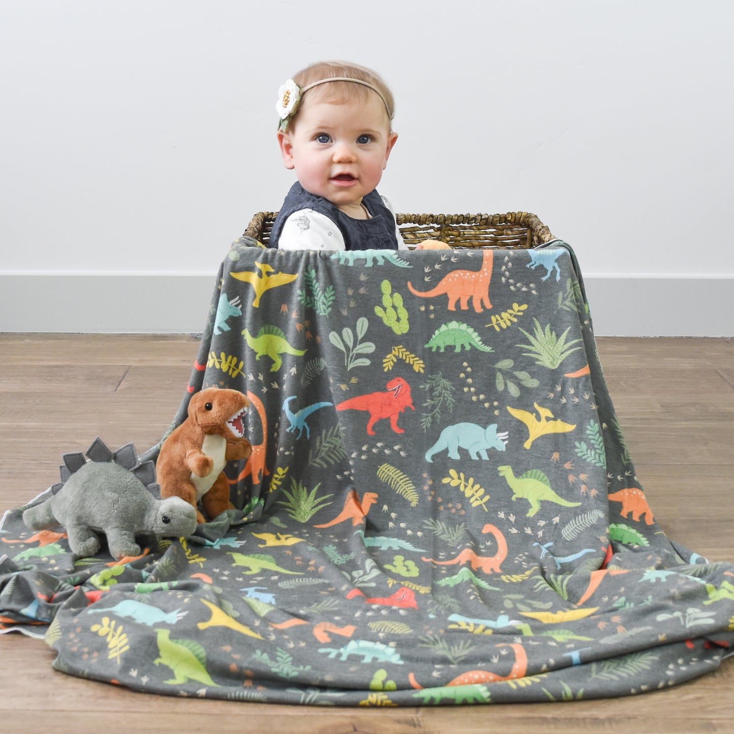 Extra Soft Stretchy Knit Swaddle Blanket: Jurassic Tracks