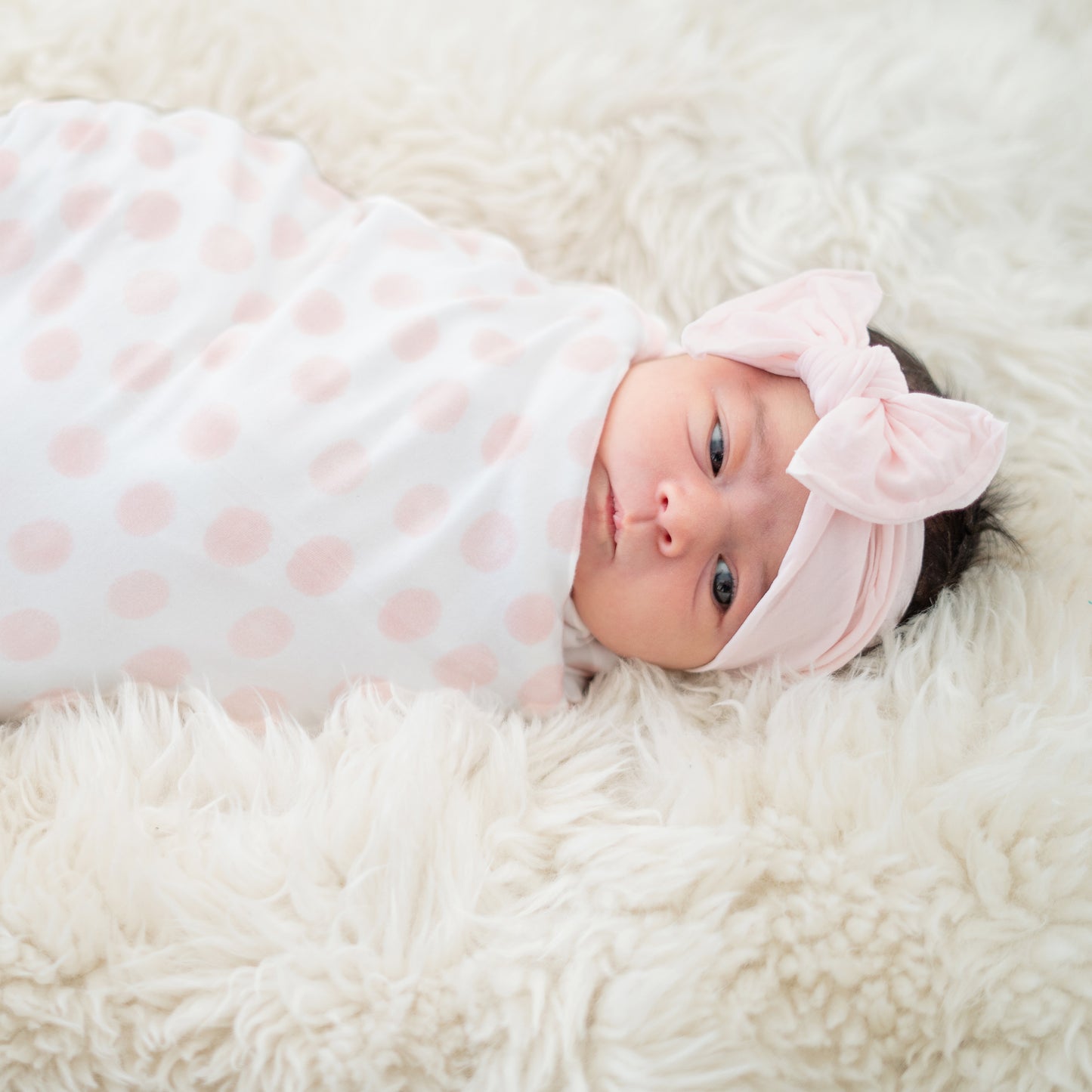 Extra Soft Stretchy Knit Swaddle Blanket: Blush Dottie