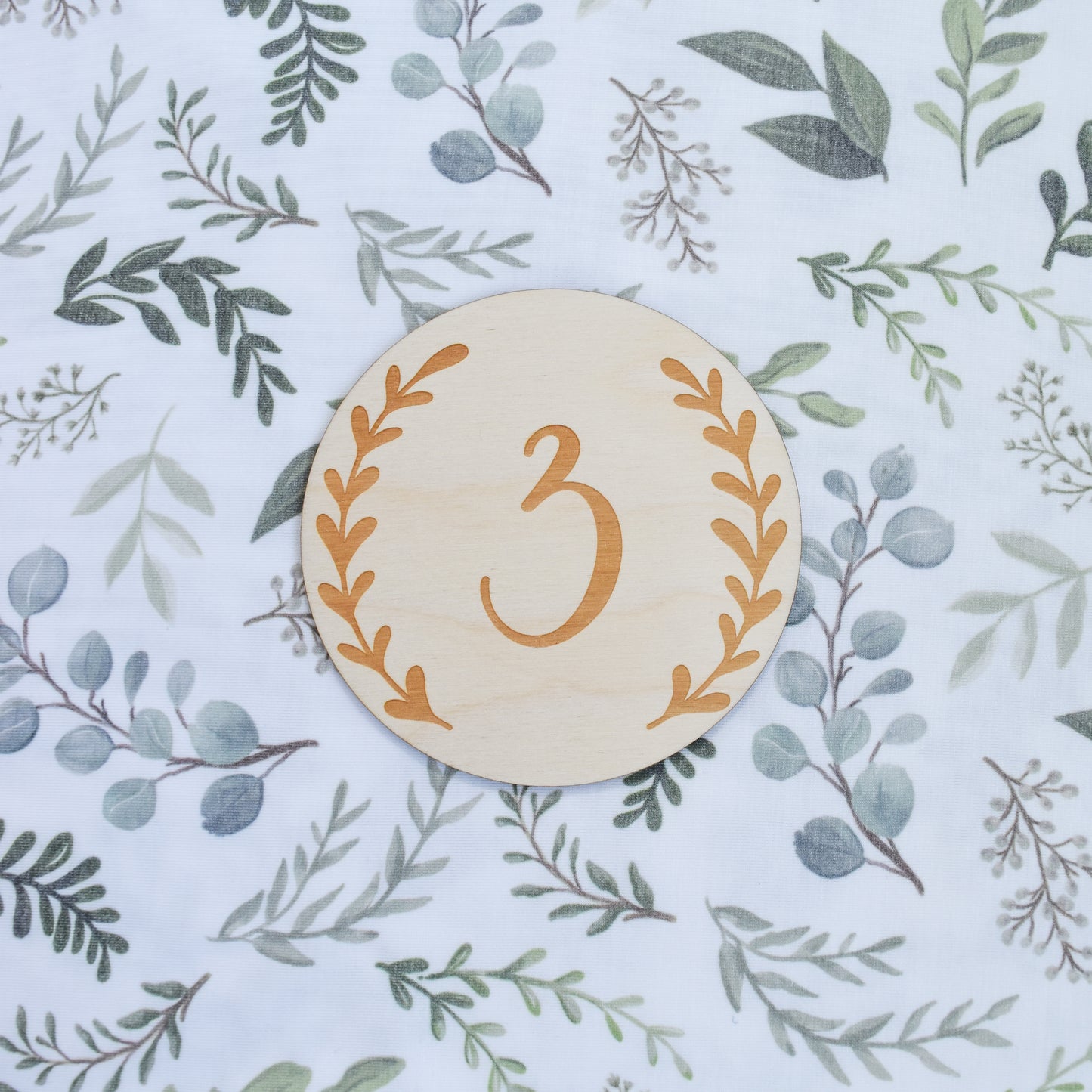 3 month old sign on greenery blanket background for baby