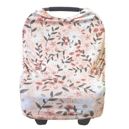 Extra Soft and Stretchy Nursing and Carseat Cover: Peach Posey