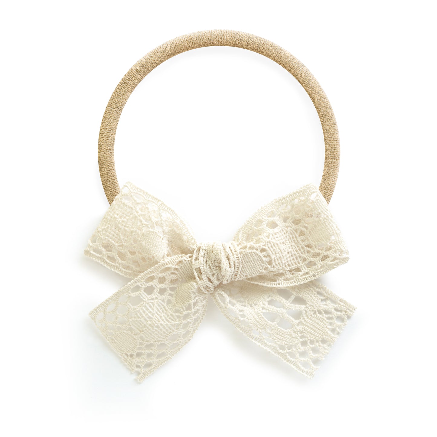 Cream Ivory Lace village baby and little girl bow stretch nylon headband newborn infant toddler