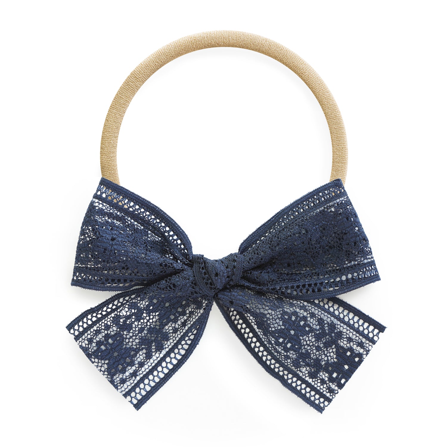 stretch baby headband with lace bow navy dark blue Audrey