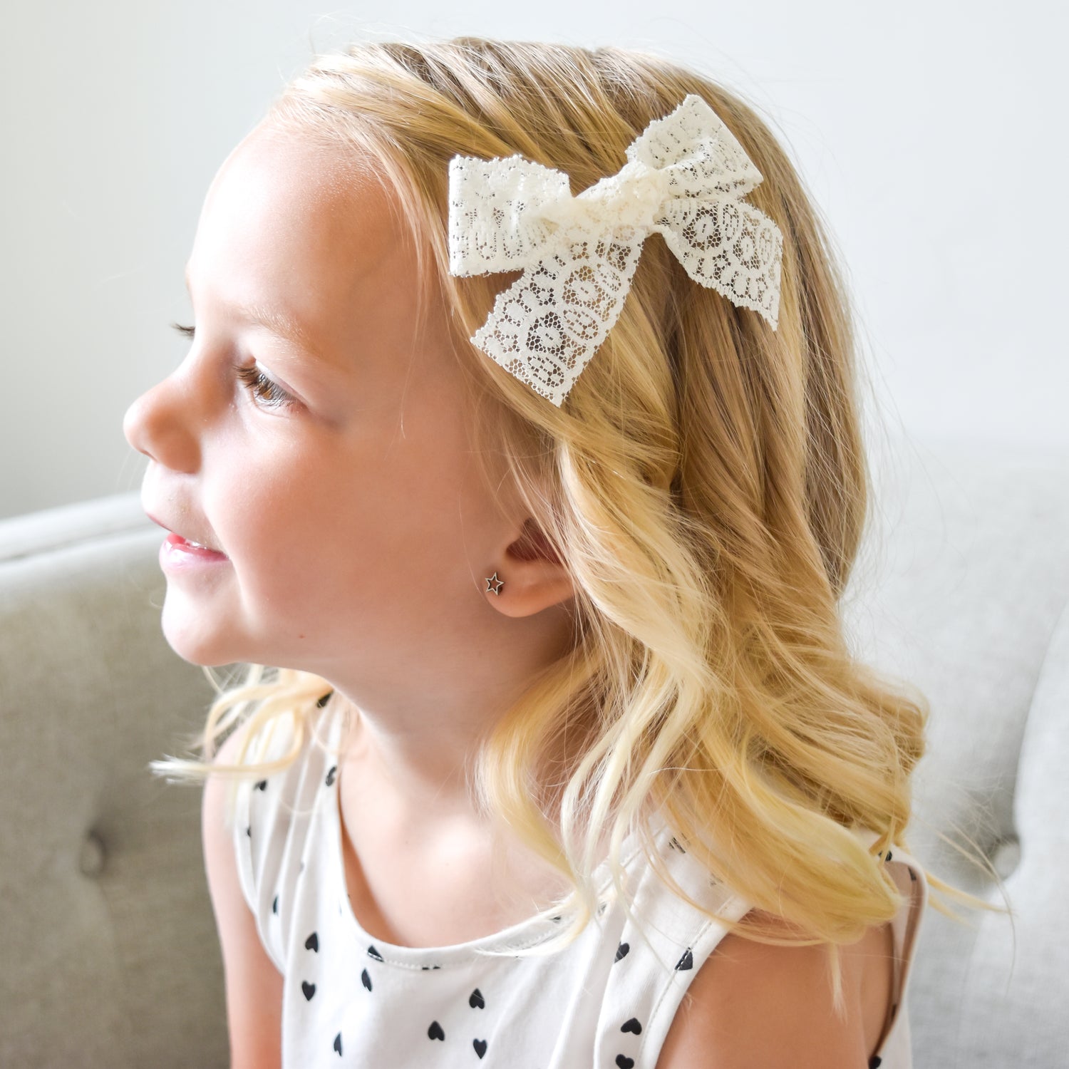 ivory lace bow on baby toddler girl gift shower accessories headband clip