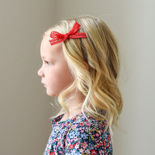 village baby red scarlett lace bow on toddler girl gift shower accessories headband clip