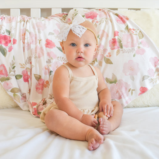 Extra Soft Stretchy Knit Swaddle Blanket: Painted Petals