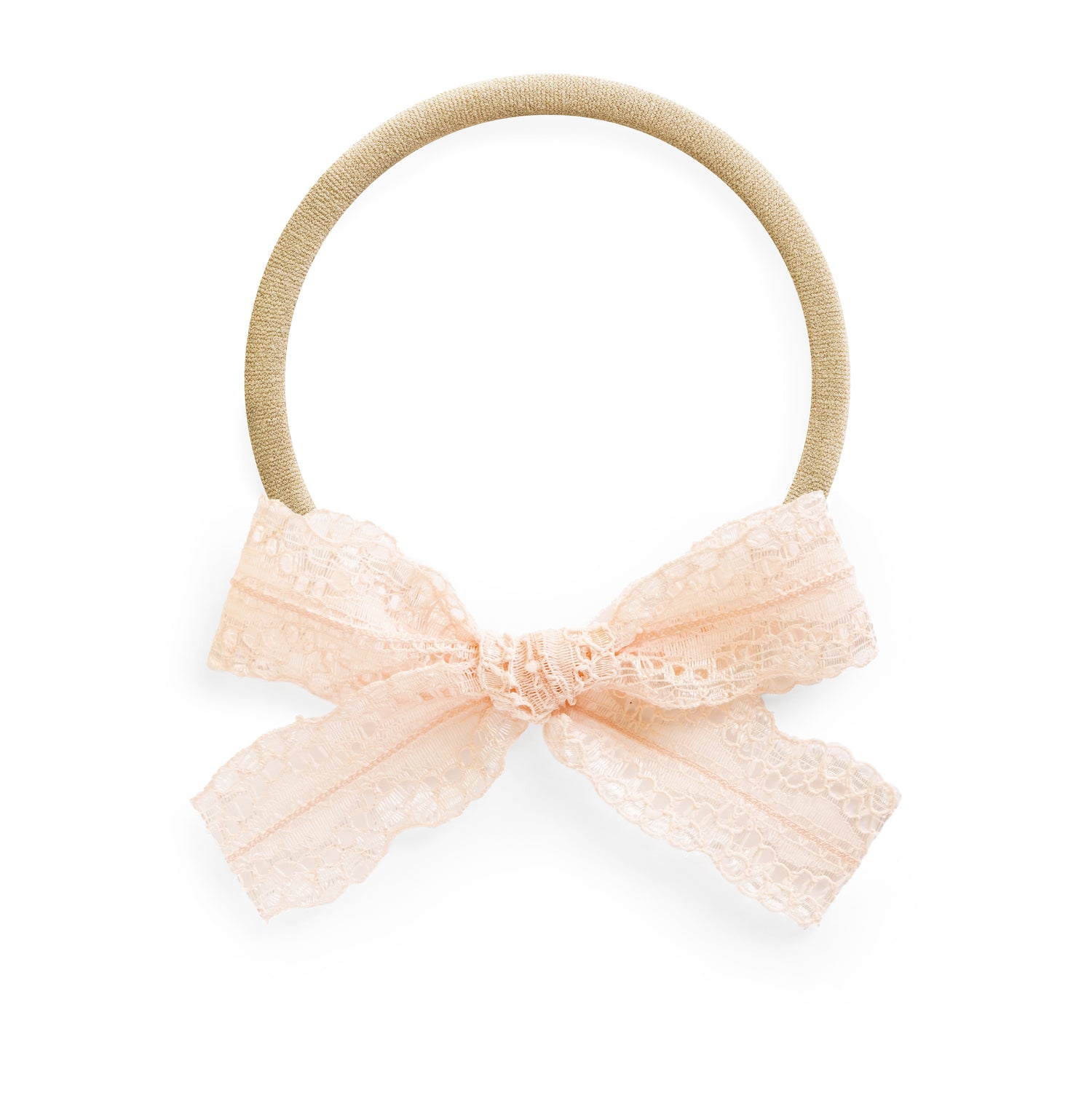 peach lace baby bow on stretchy headband