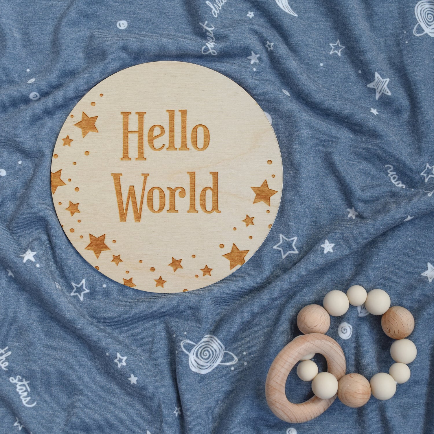 hello word starry dreams sign and swaddle with baby rattle