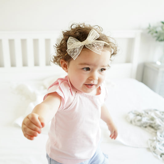 Toddler with cream lace bow Millie headband cute accessory