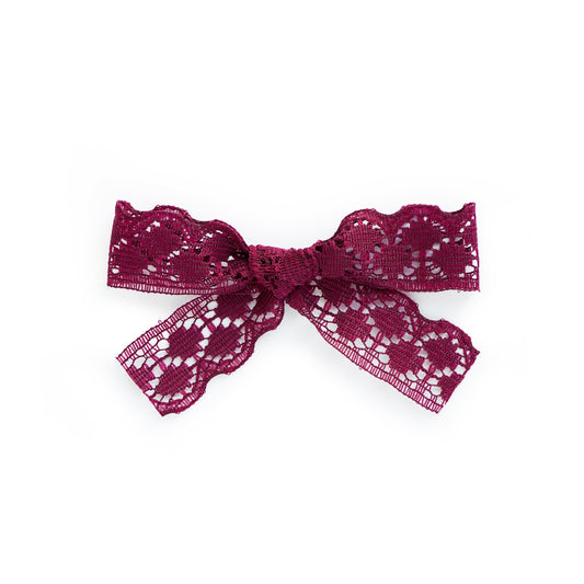 lace burgundy bow village baby clip