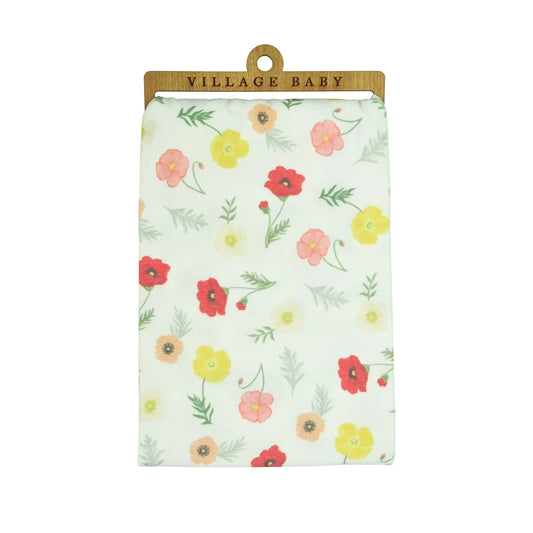 Extra Soft Stretchy Knit Swaddle Blanket: Playful Poppies
