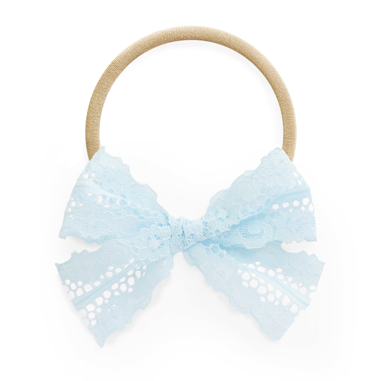 stretchy nylon headband for babies in light blue sky blue lace