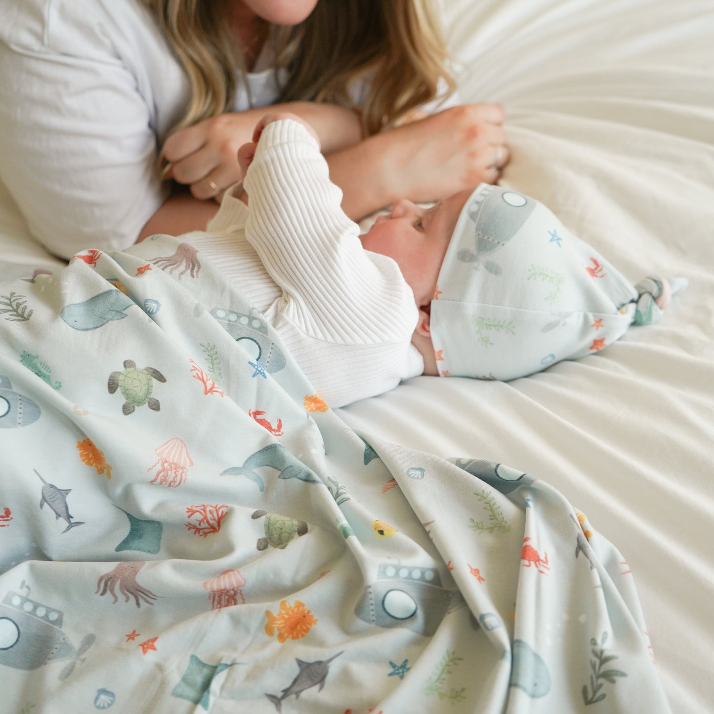Extra Soft Stretchy Knit Swaddle Blanket: Underwater Adventure