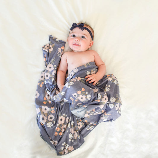 Extra Soft Stretchy Knit Swaddle Blanket: Midnight Garden