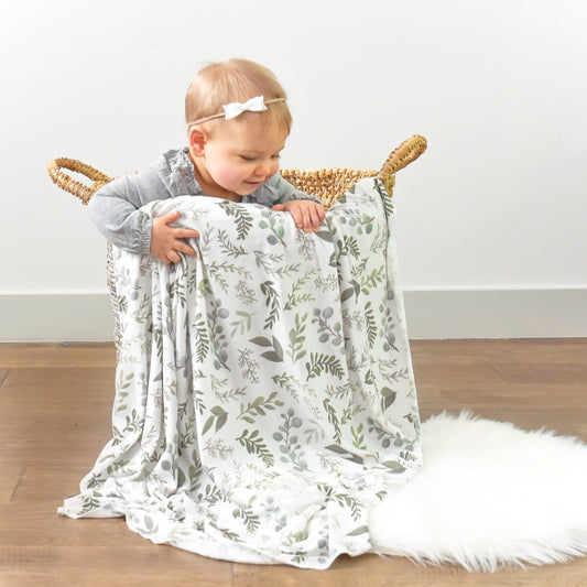 Extra Soft Stretchy Knit Swaddle Blanket: Graceful Greenery