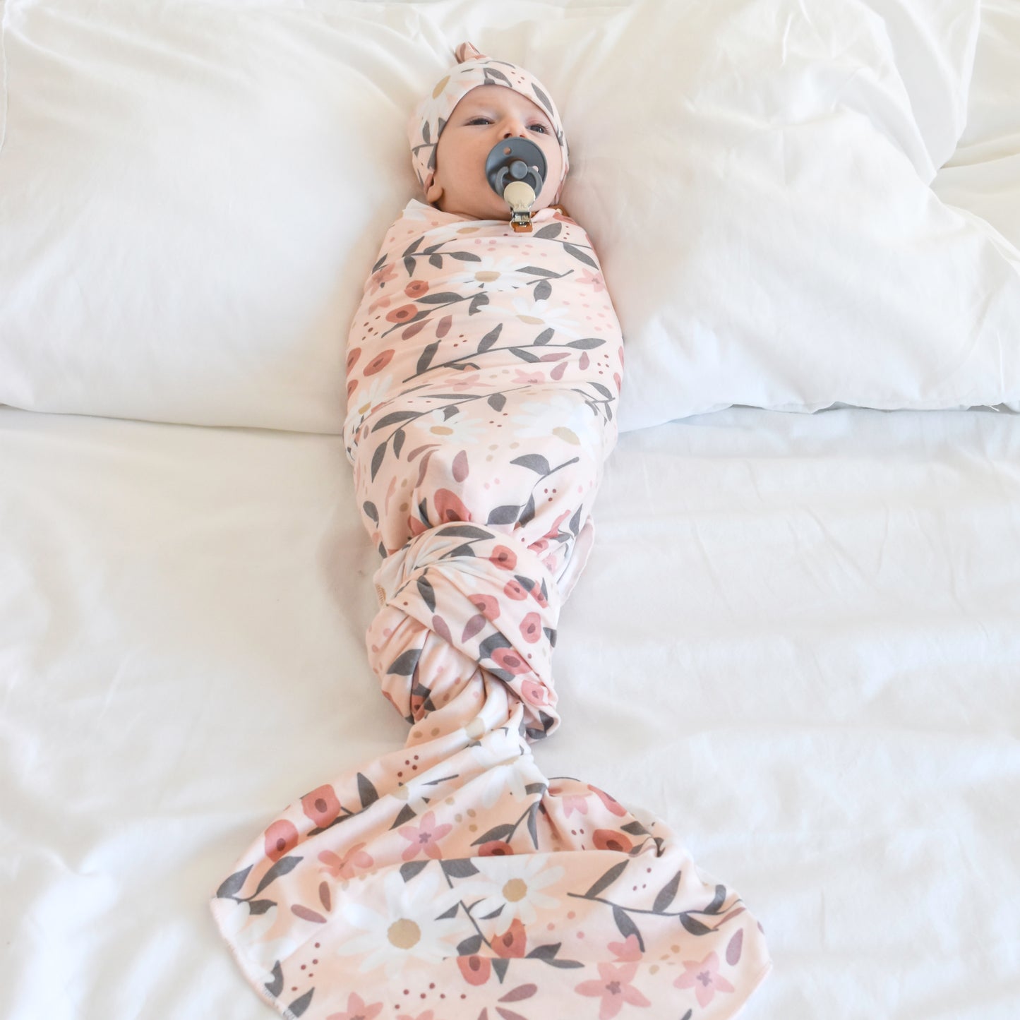 Extra Soft Stretchy Knit Swaddle Blanket: Peach Posey