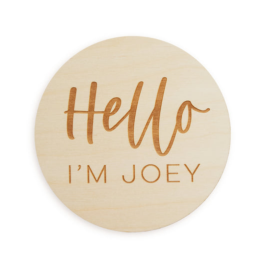 village baby custom name engraved wood sign Hello I'm