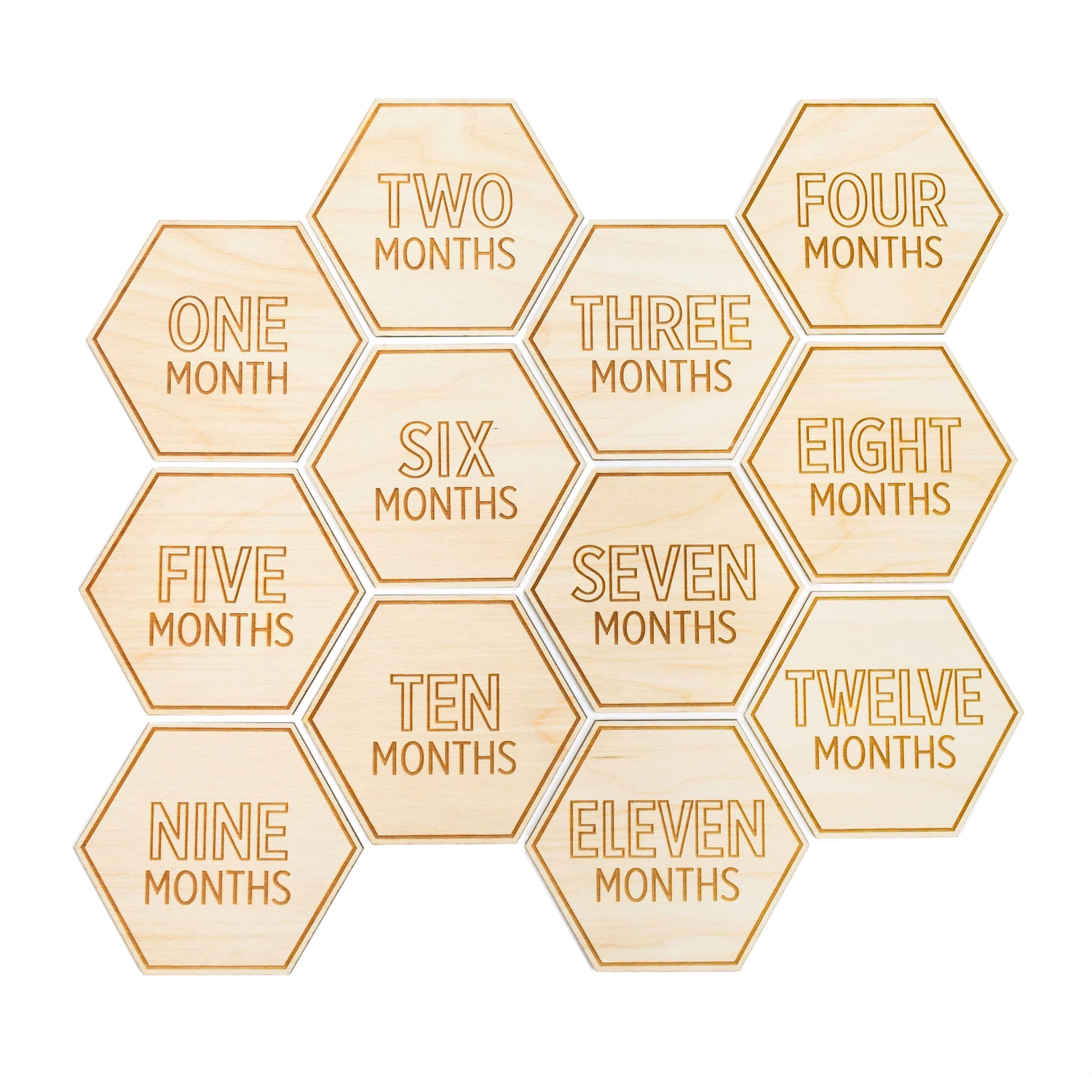 hexagon shaped milestone signs set of twelve with modern fonts