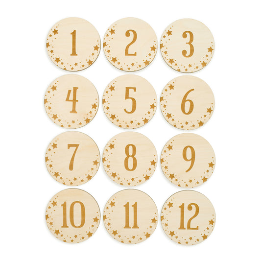 set of 12 monthly baby milestone signs with stars decoration on edges