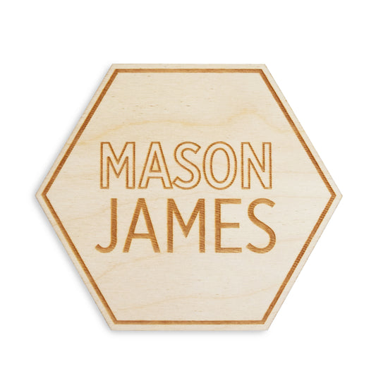 hexagon engraved wood custom baby name sign