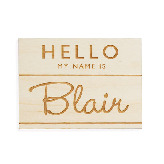 village baby custom name engraved wood sign badge