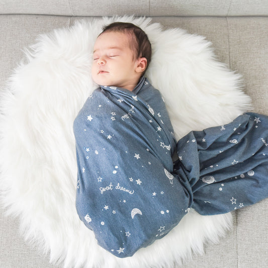 Extra Soft Stretchy Knit Swaddle Blanket: Starry Dreams