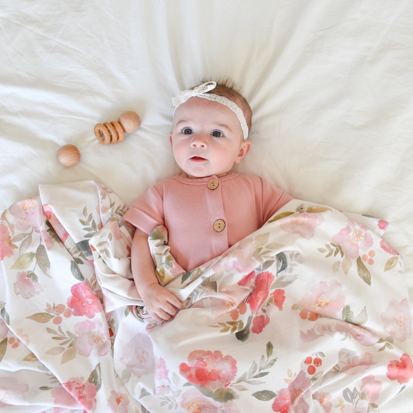 Extra Soft Stretchy Knit Swaddle Blanket: Painted Petals